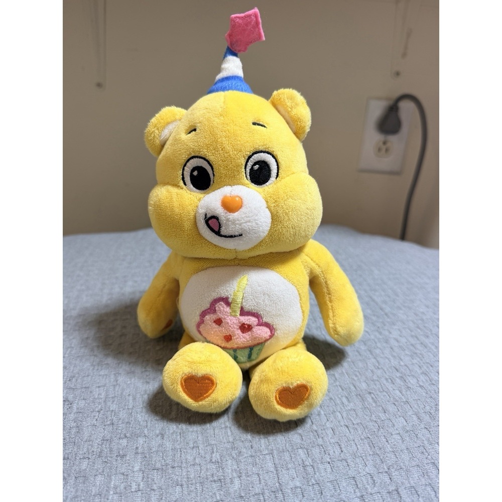 Care Bears Yellow Birthday Bear Stuffed Animal Plush Cupcake Party Hat 12" Cute‎